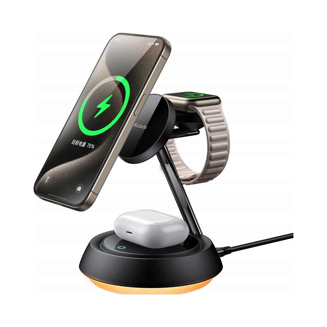 Ładowarka indukcyjna Mcdodo 15W 3w1 – Nowoczesne rozwiązanie dla Twojego iPhone'a, AirPods i Apple Watch