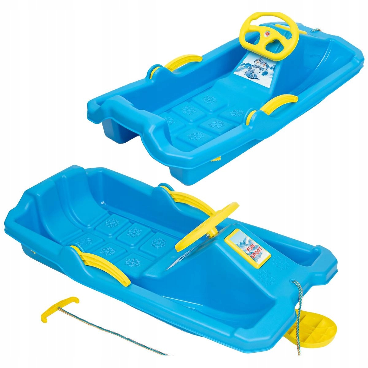 Sanki plastikowe z hamulcem i kierownicą Adaś 84x43x25CM – Idealne na zimowe szaleństwa