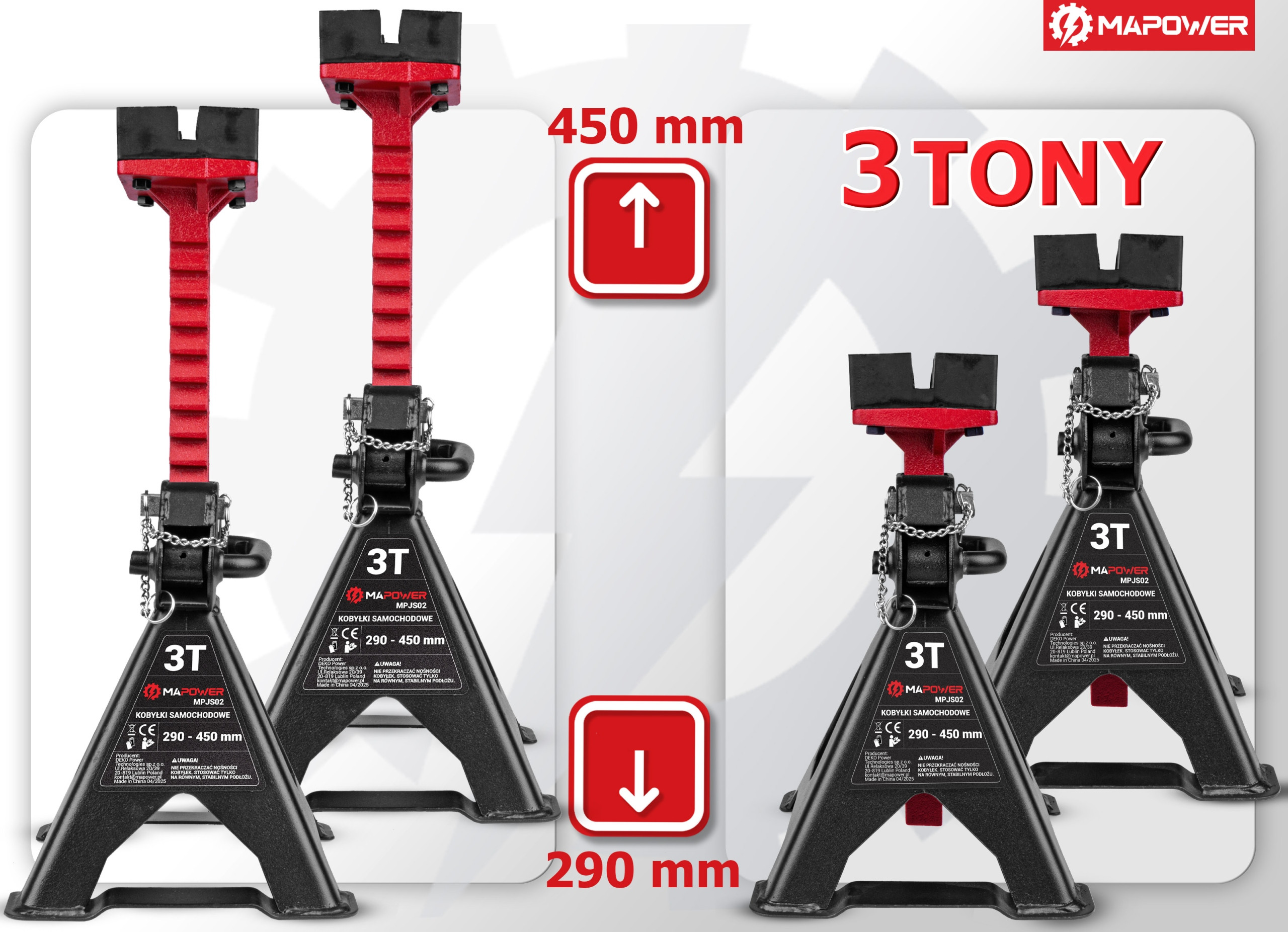 KOBYŁKI SAMOCHODOWE WARSZTATOWE PODPORY PODSTAWKI BLOKADA [3T] 2SZT MAPOWER Waga produktu z opakowaniem jednostkowym 6.32 kg