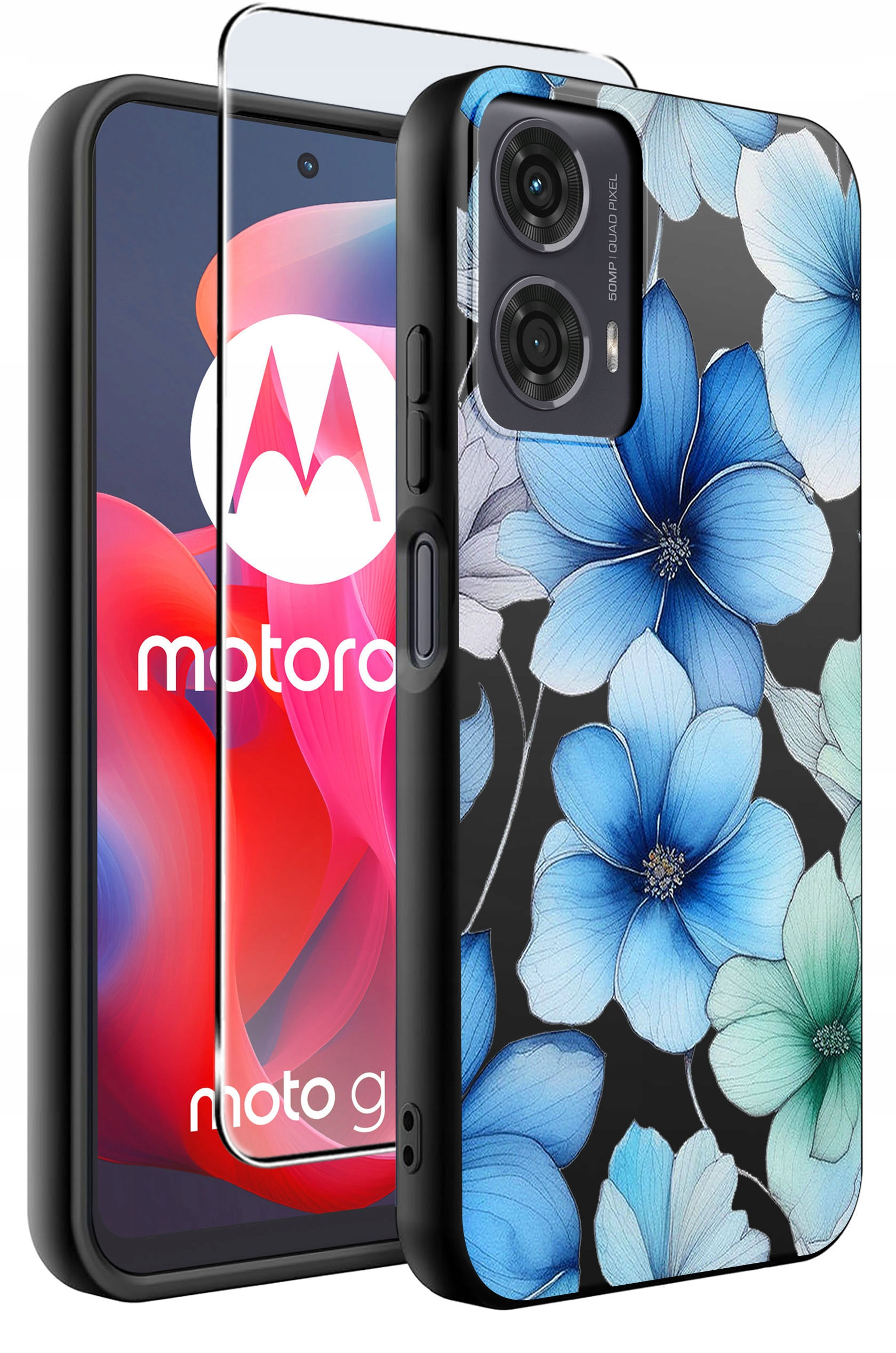 Etui do Motorola Moto G24 | G24 POWER | G04 | E14 WZORY | SILIKONOWE MATT CASE + SZKŁO HARTOWANE 9H