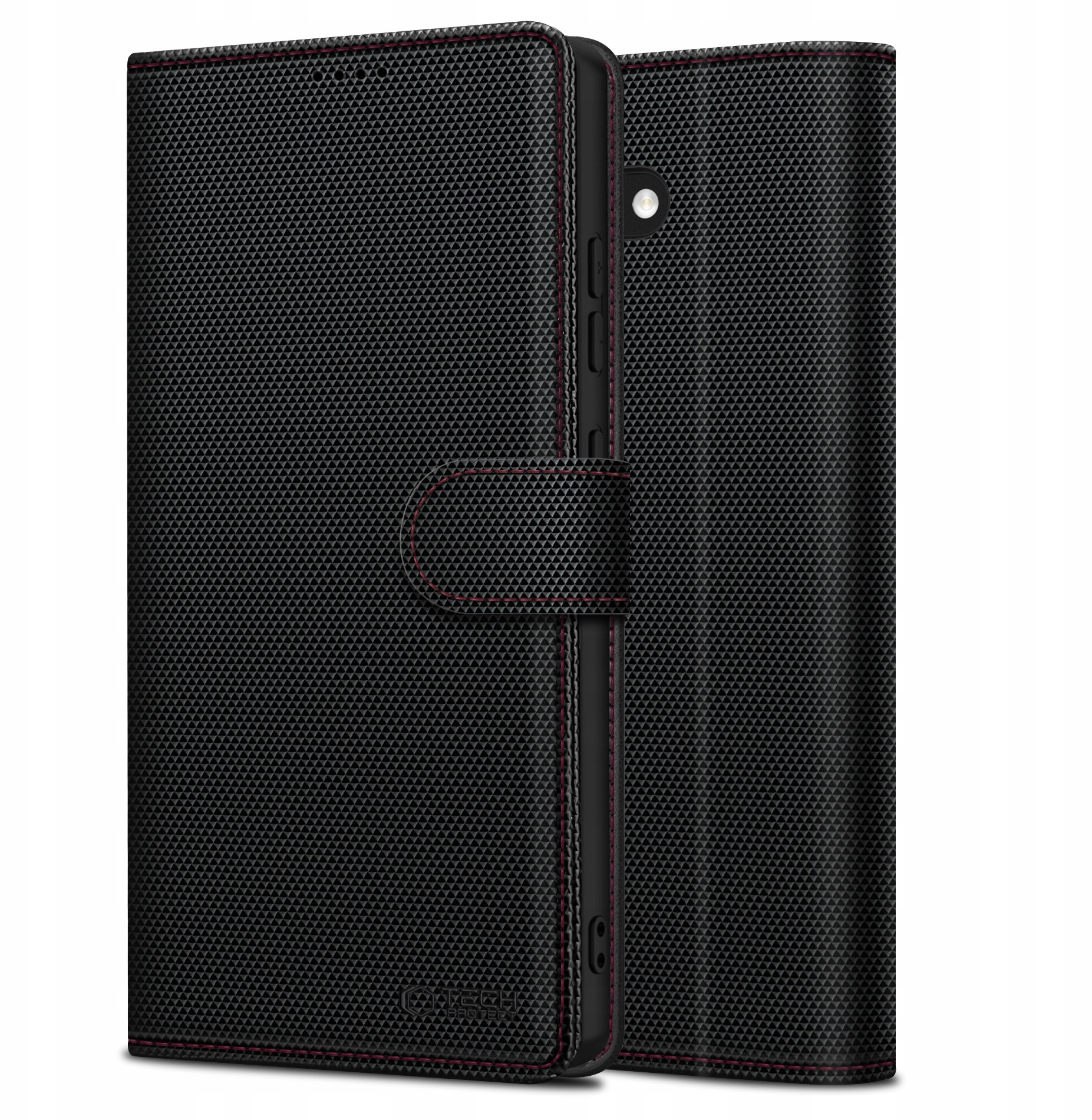 Stylowy design – Chropowata powierzchnia i czerwone obszycie