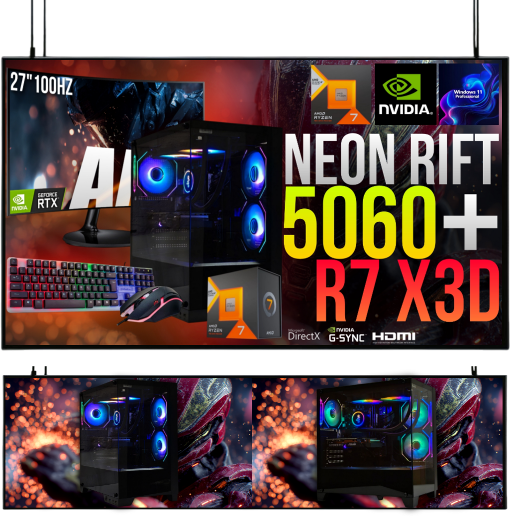 ZESTAW GAMINGOWY NEON RIFT R7 7800X3D/32GB/RTX5060/1TB M.2 SSD/W11/27100Hz