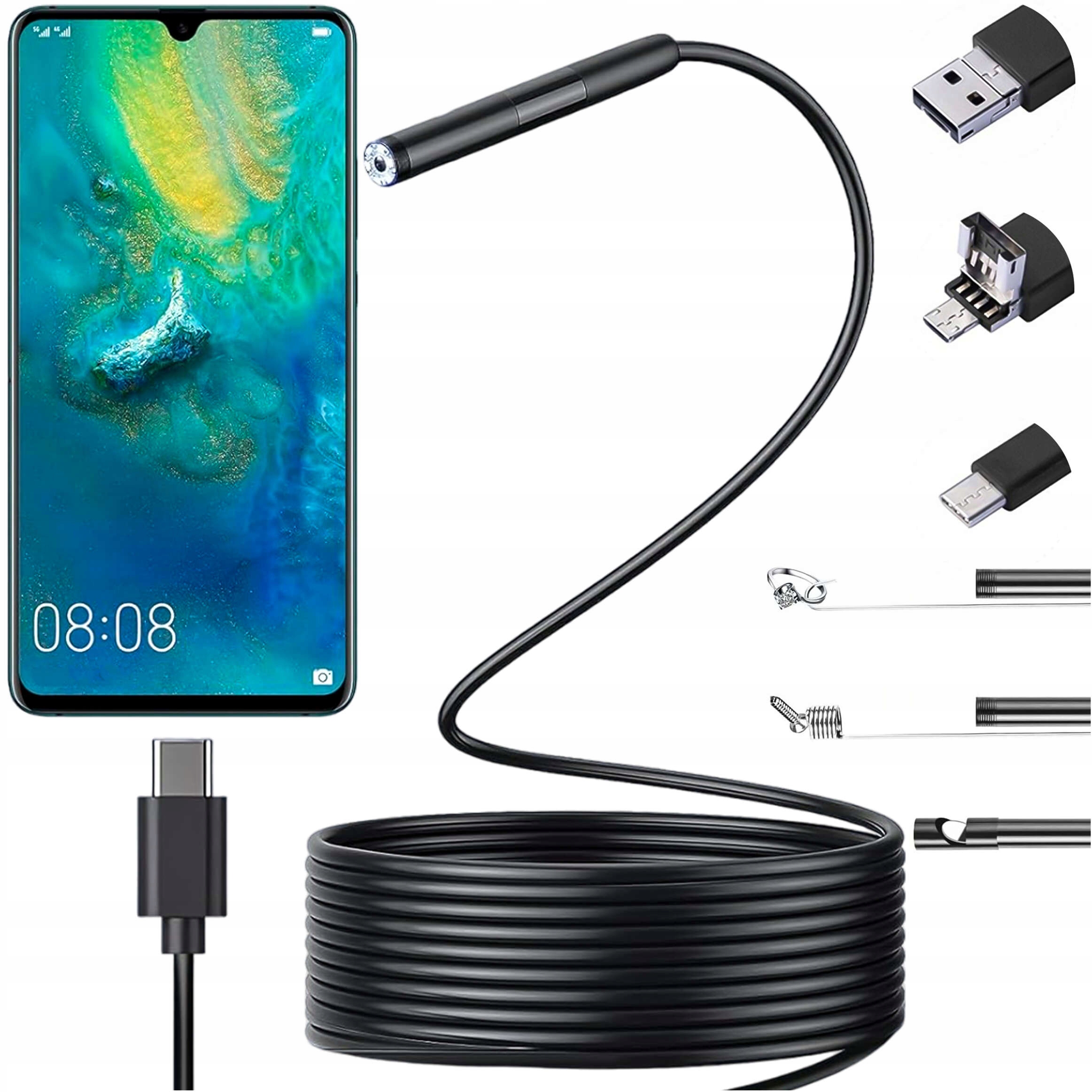 Kamera inspekcyjna endoskopowa micro USB + USB-C + USB Full HD 5m 8mm Endoskop Alogy Hard Wire – Doskonałe narzędzie do inspekcji