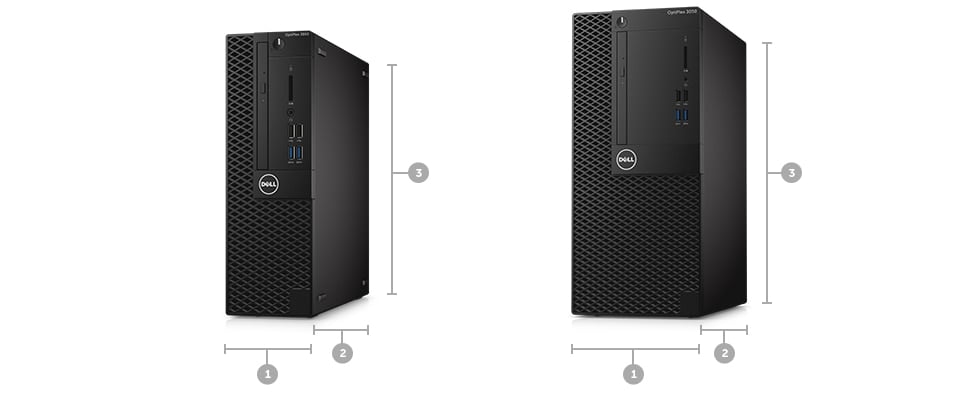 Komputer stacjonarny OptiPlex 3050 — wymiary i masa Komputer stacjonarny OptiPlex 3050 — wymiary i masa