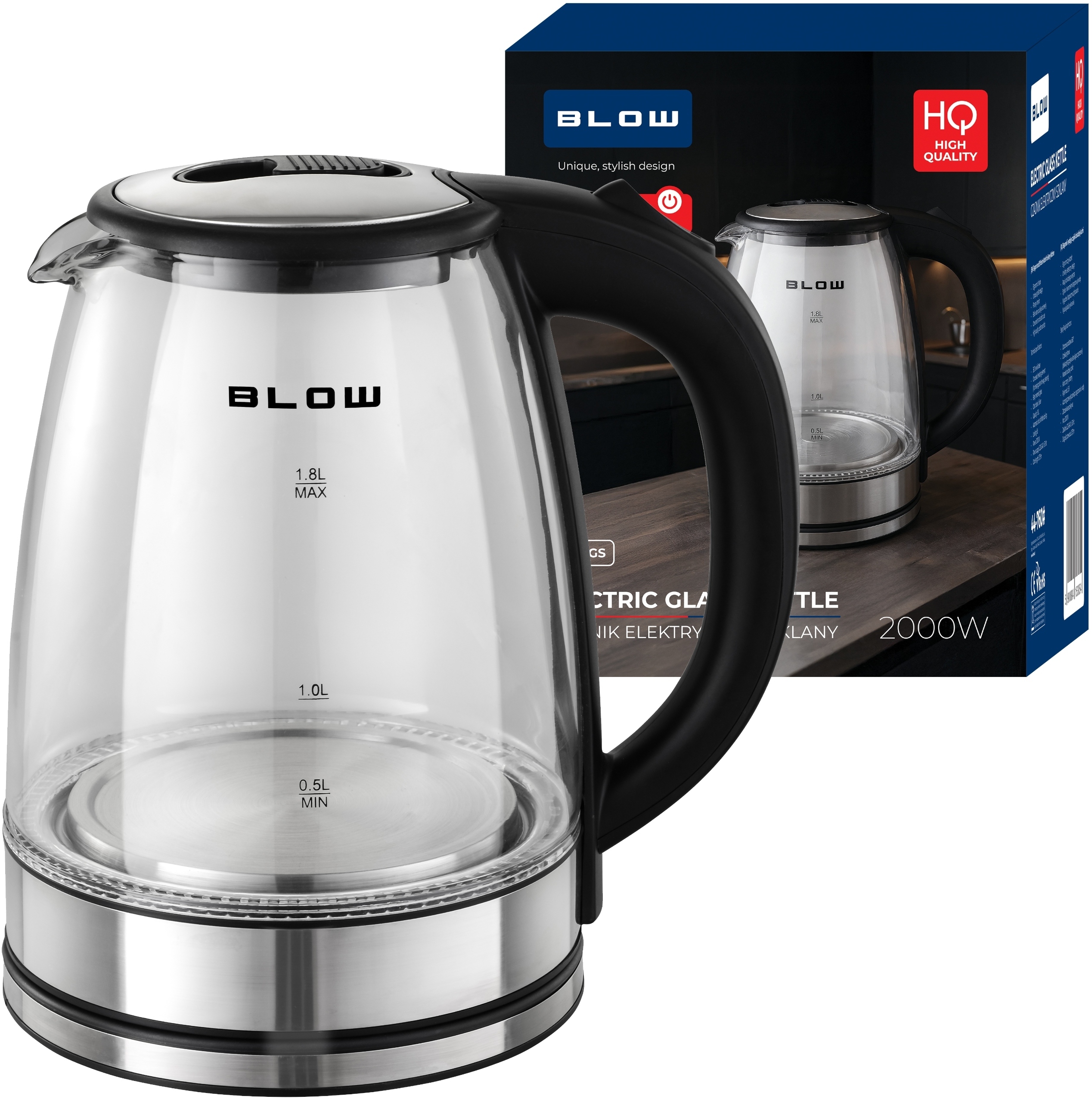 Czajnik szklany 2000W BK-18GS Blow – Elegancja i funkcjonalność w Twojej kuchni