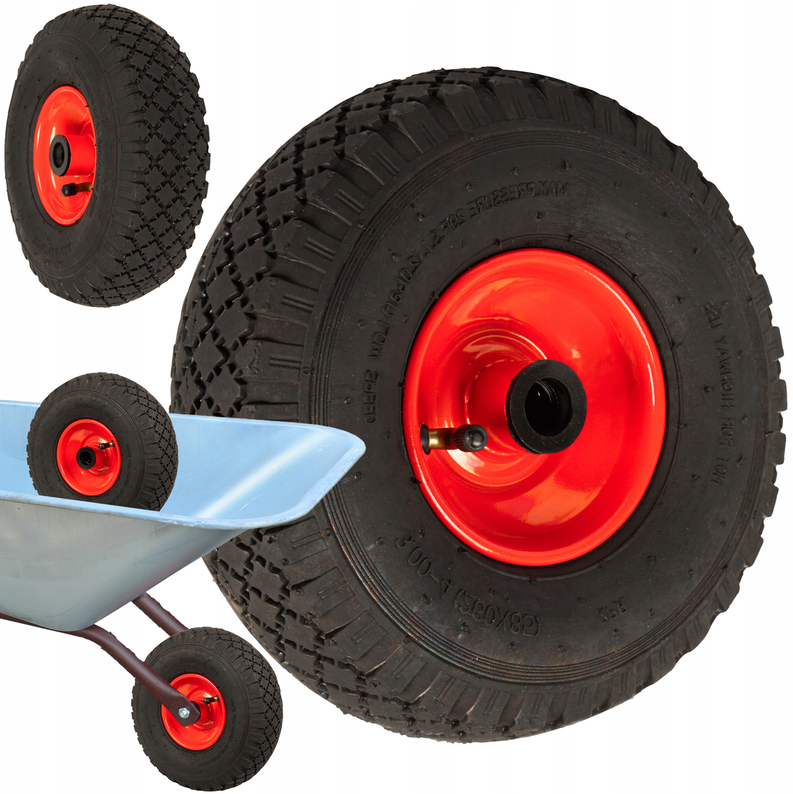 Koło 26cm do taczki wózka 260x85 3.00/4 Czerwone – Idealne do prac ogrodowych i budowlanych
