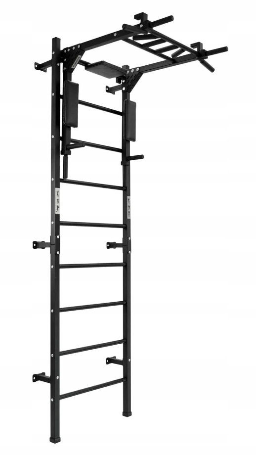 Drabinka gimnastyczna Profi czarny + drążek i poręcze do dipów 2w1 – Idealne rozwiązanie do treningu w domu