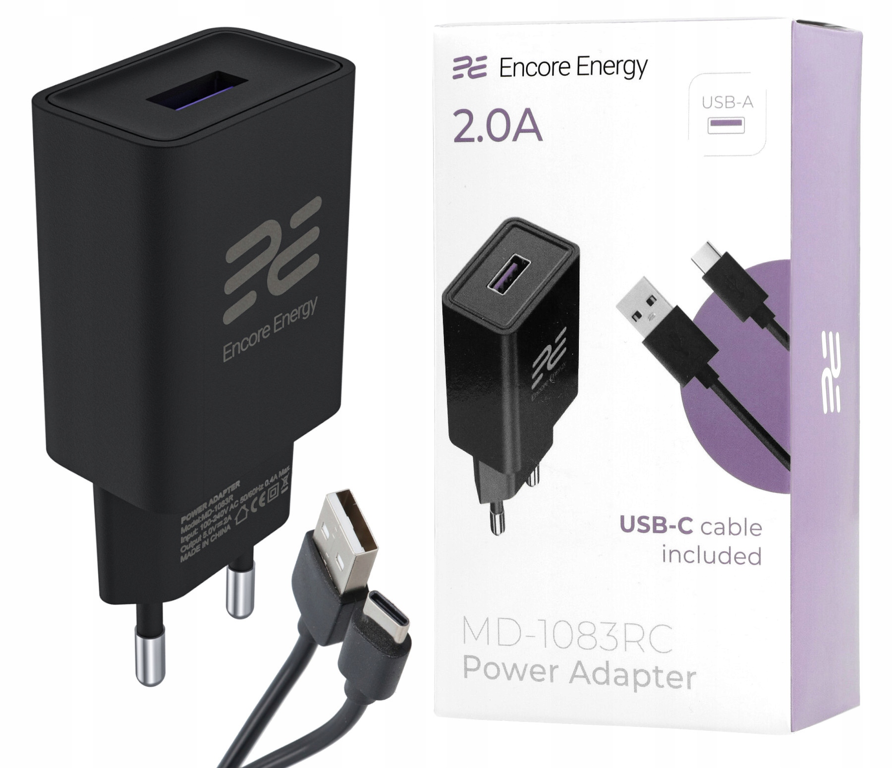 Ładowarka sieciowa Encore Energy USB-A 10W + kabel USB-C – Uniwersalne zasilanie dla Twoich urządzeń