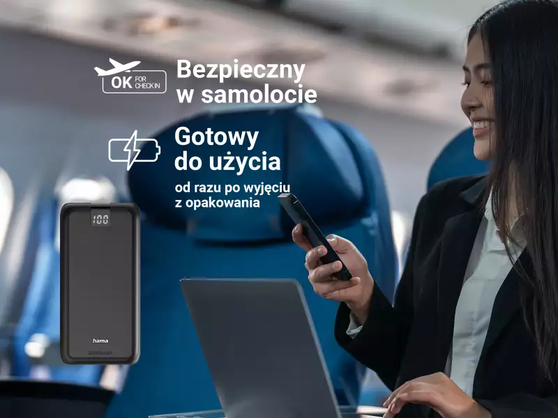 Lekki, kompaktowy powerbank z trzema gniazdami do ładowania