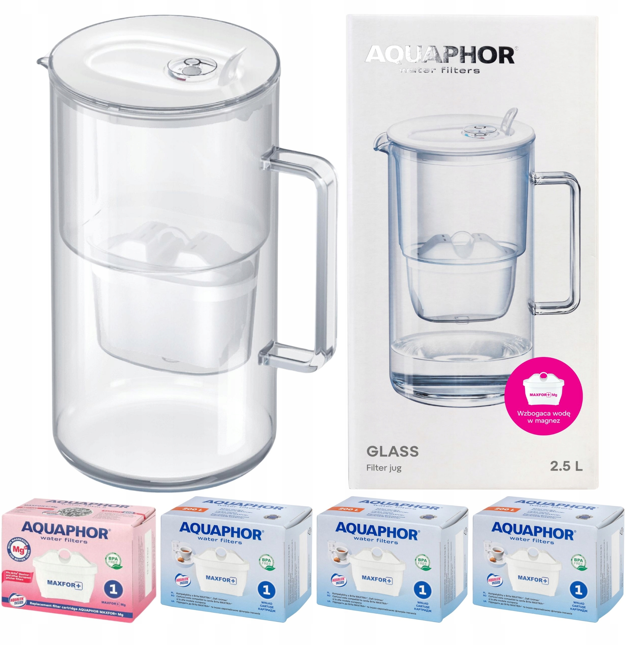 Dzbanek filtrujący Aquaphor Glass biały + 4 filtry Maxfor – idealne rozwiązanie dla Twojej wody