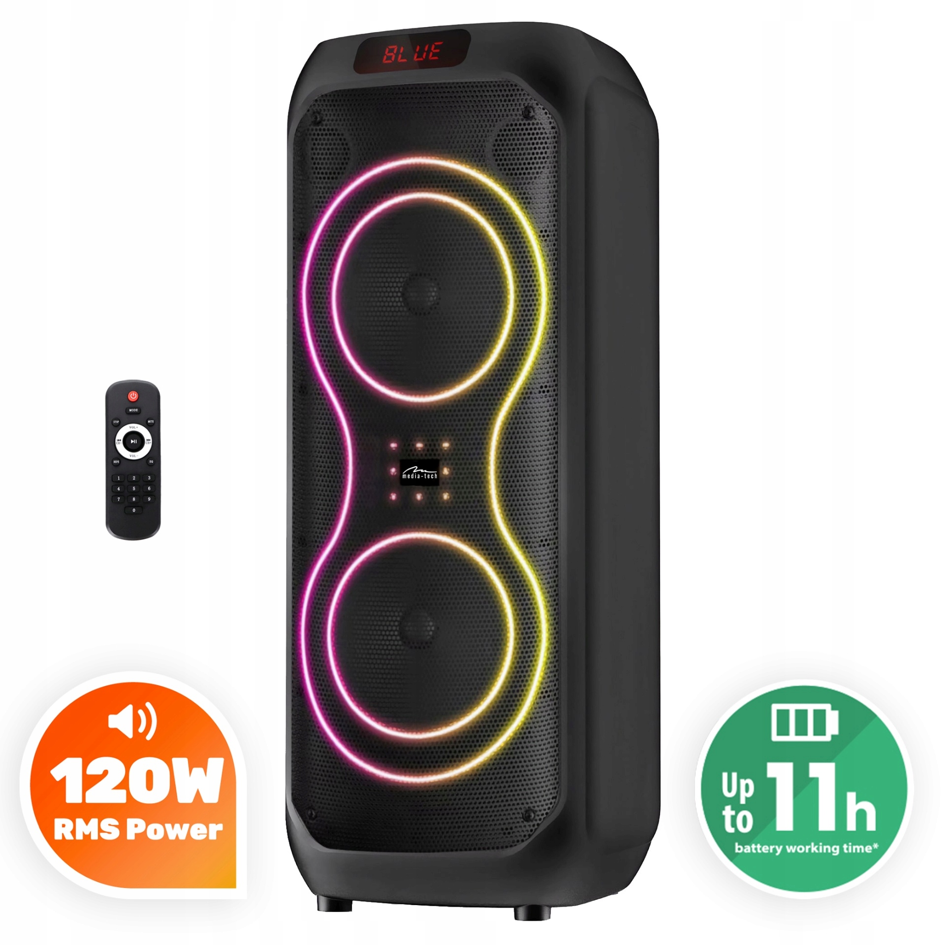 Potężna moc 120W RMS i 1400W PMPO dla doskonałego brzmienia