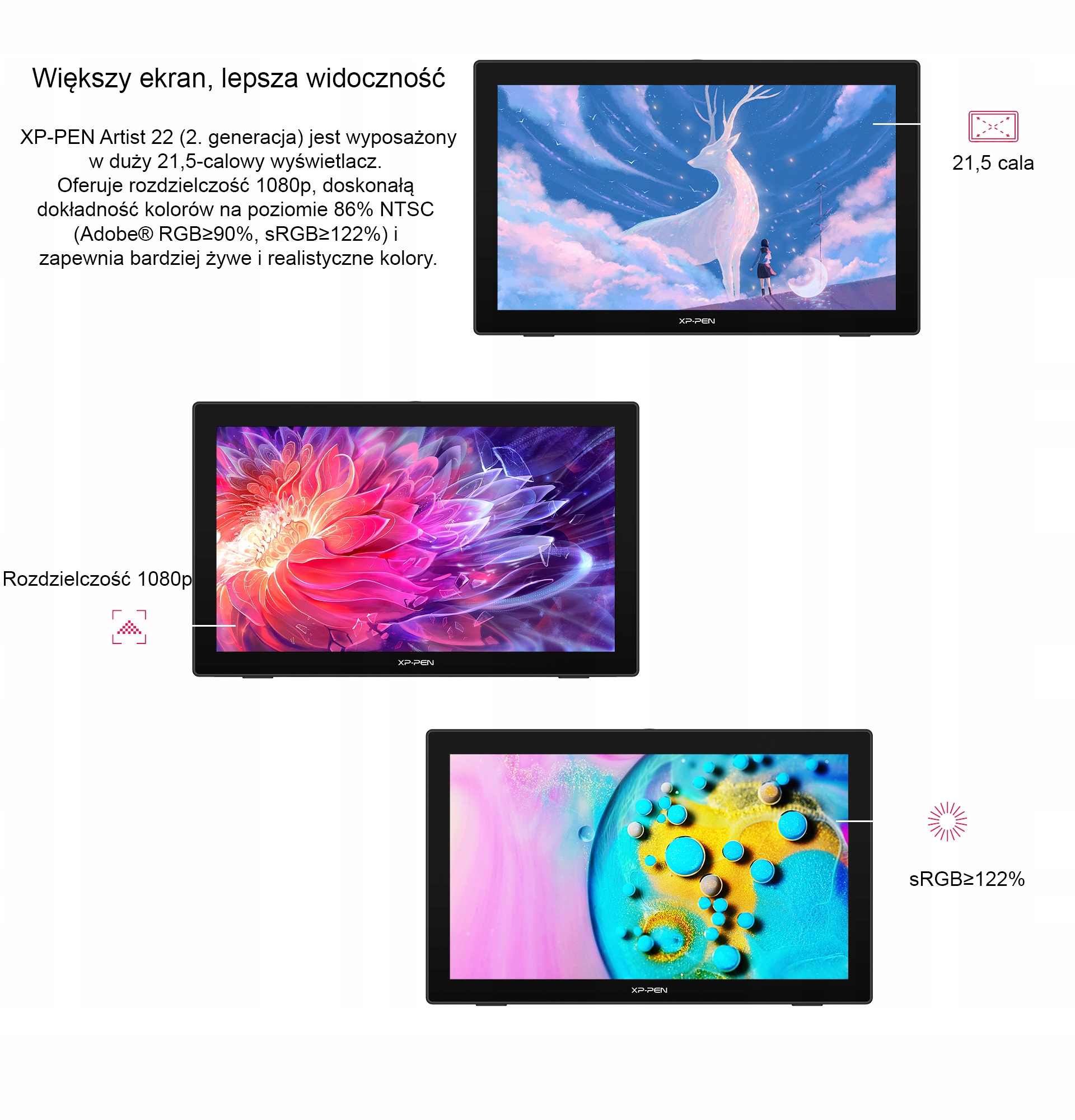 Imponujący wyświetlacz 21,5 cala z rozdzielczością 1080p