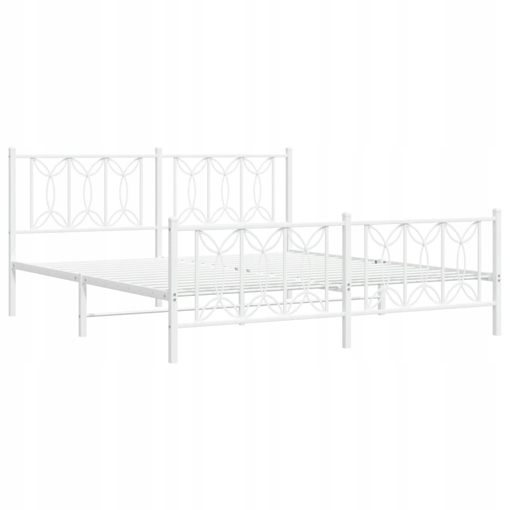 Metalowa rama łóżka z wezgłowiem i zanóżkiem, biała, 180x200 cm – Elegancja i funkcjonalność w Twojej sypialni