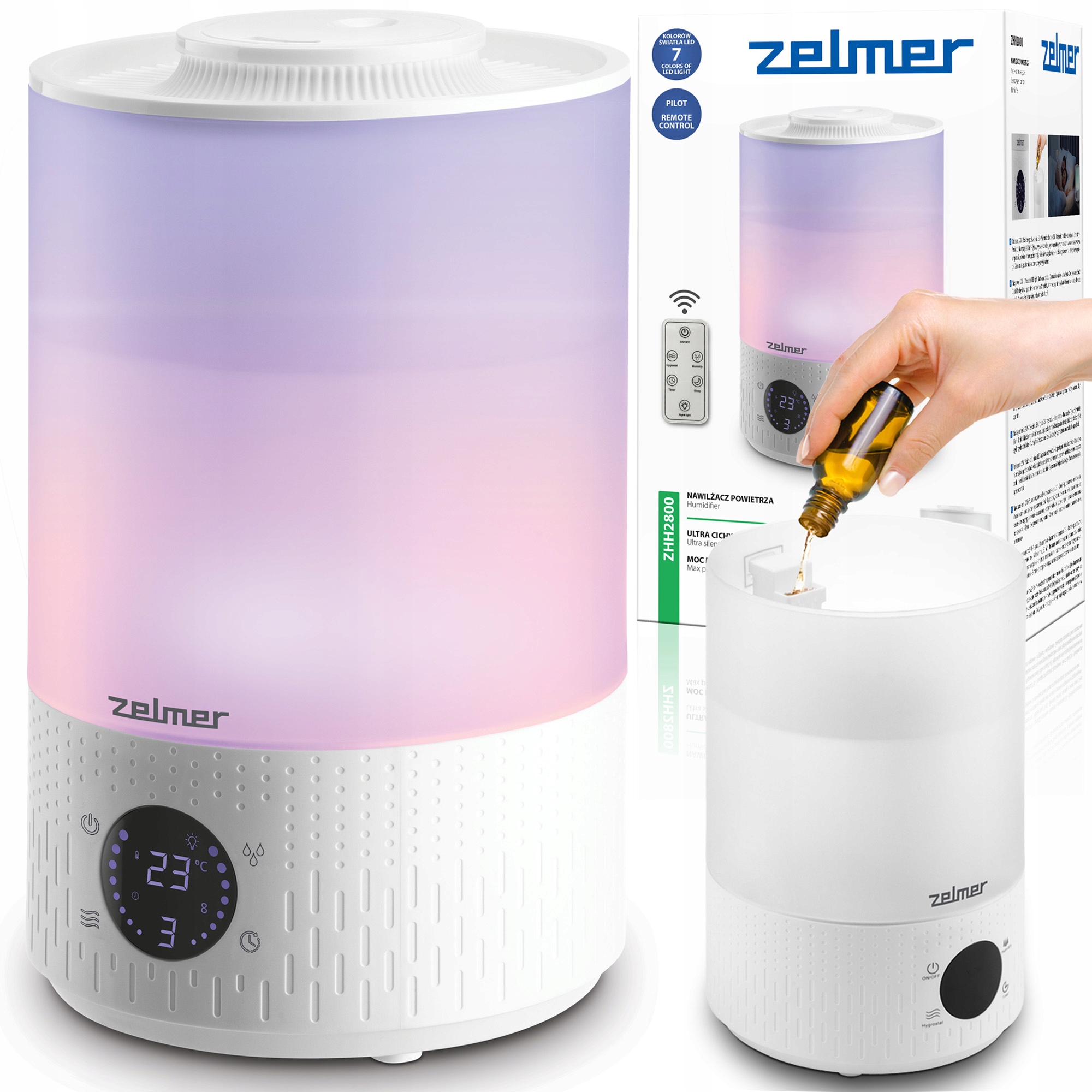 Aromaterapia i 7 kolorów podświetlenia LED