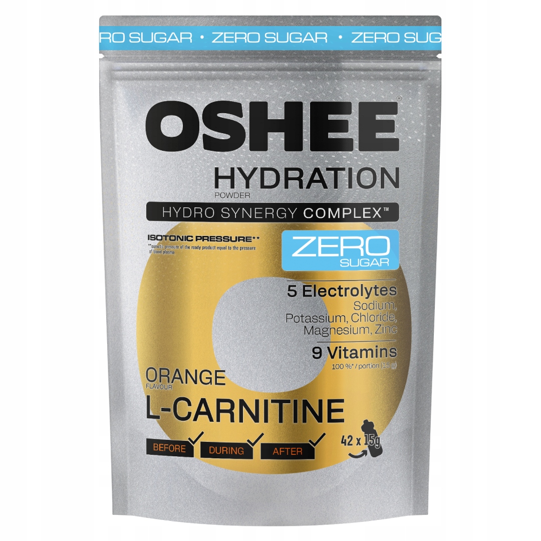 OSHEE Hydration ZERO Sugar w proszku pomarańczowym L-karnityna 630 g – Idealne nawodnienie dla aktywnych