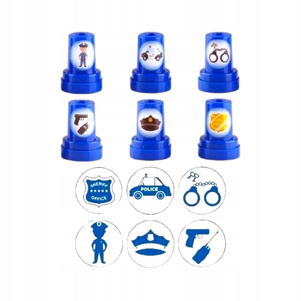 Zestaw 6 różnych stempelków z motywem policji