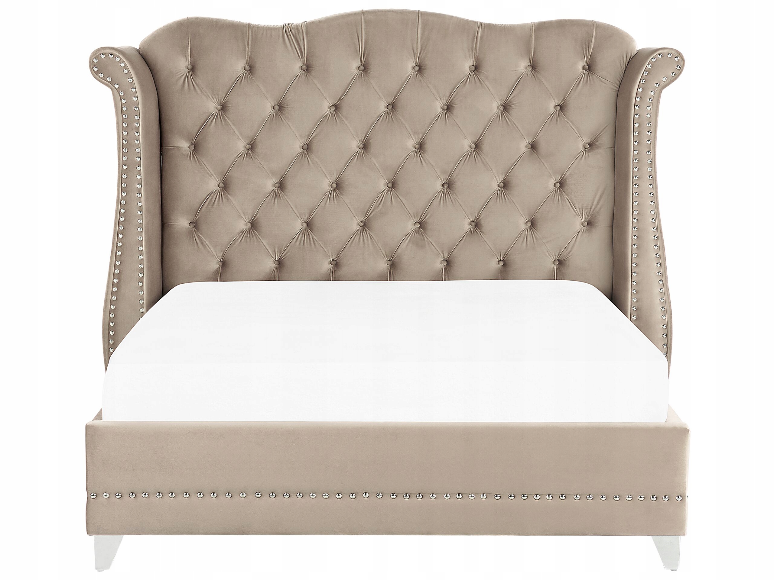 Łóżko welurowe 180 x 200 cm szarobeżowe AYETTE – Elegancja w Twojej sypialni