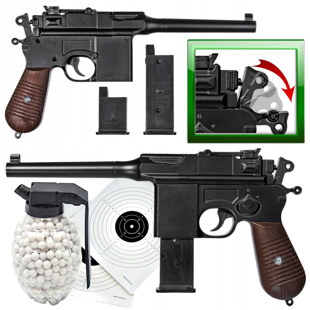 Pistolet Metalowy Na Kulki C96 MAUSER 100% METAL   Granat  Tarcze Tomdorix