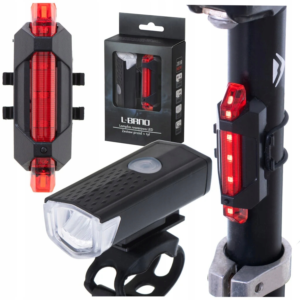Lampka rowerowa LED zestaw tył-przód USB – Bezpieczna jazda po zmroku