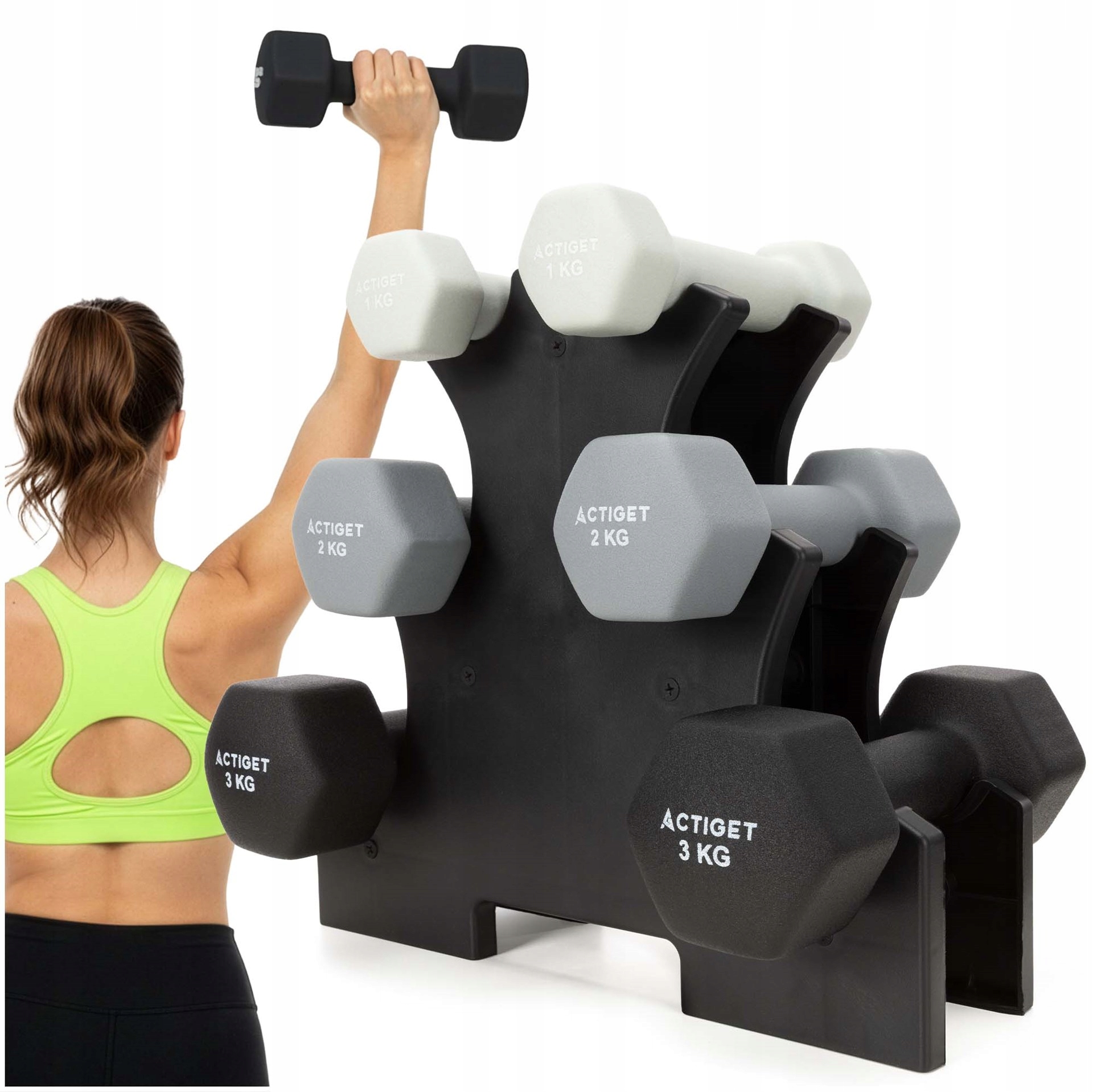 Hantle na stojaku zestaw 6 szt. obciążenia 1 kg, 2 kg, 3 kg – Idealne do treningu domowego