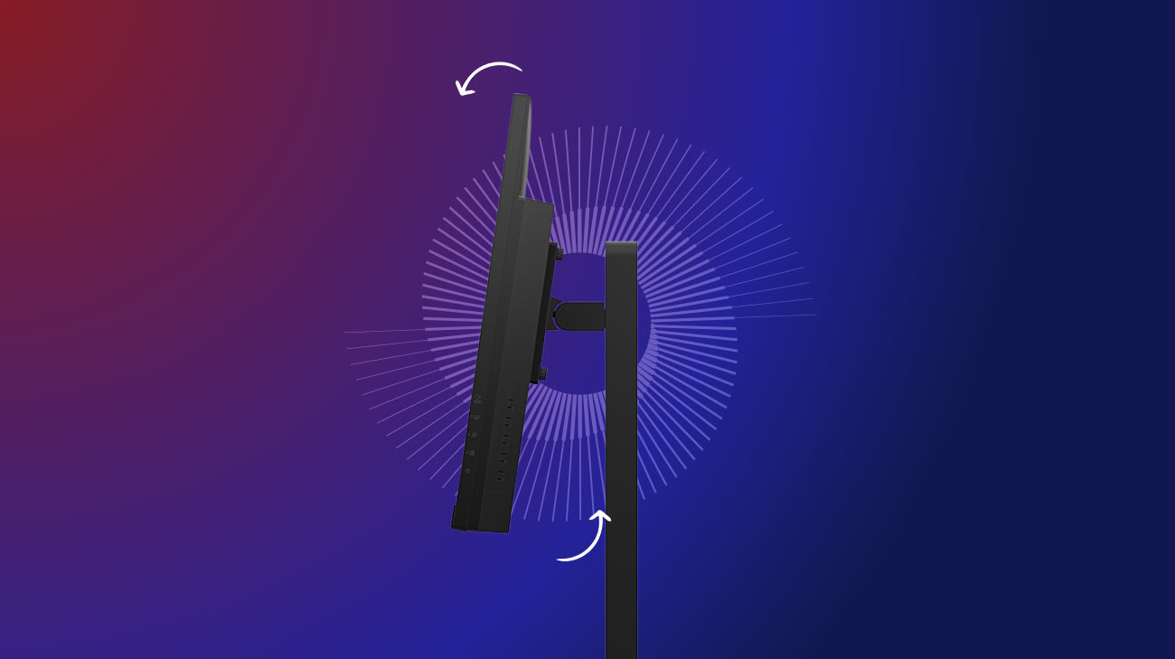 Monitor Lenovo Legion 27Q-10 tyłem, widoczne porty i gniazda na  miniaturowym zdjęciu obok