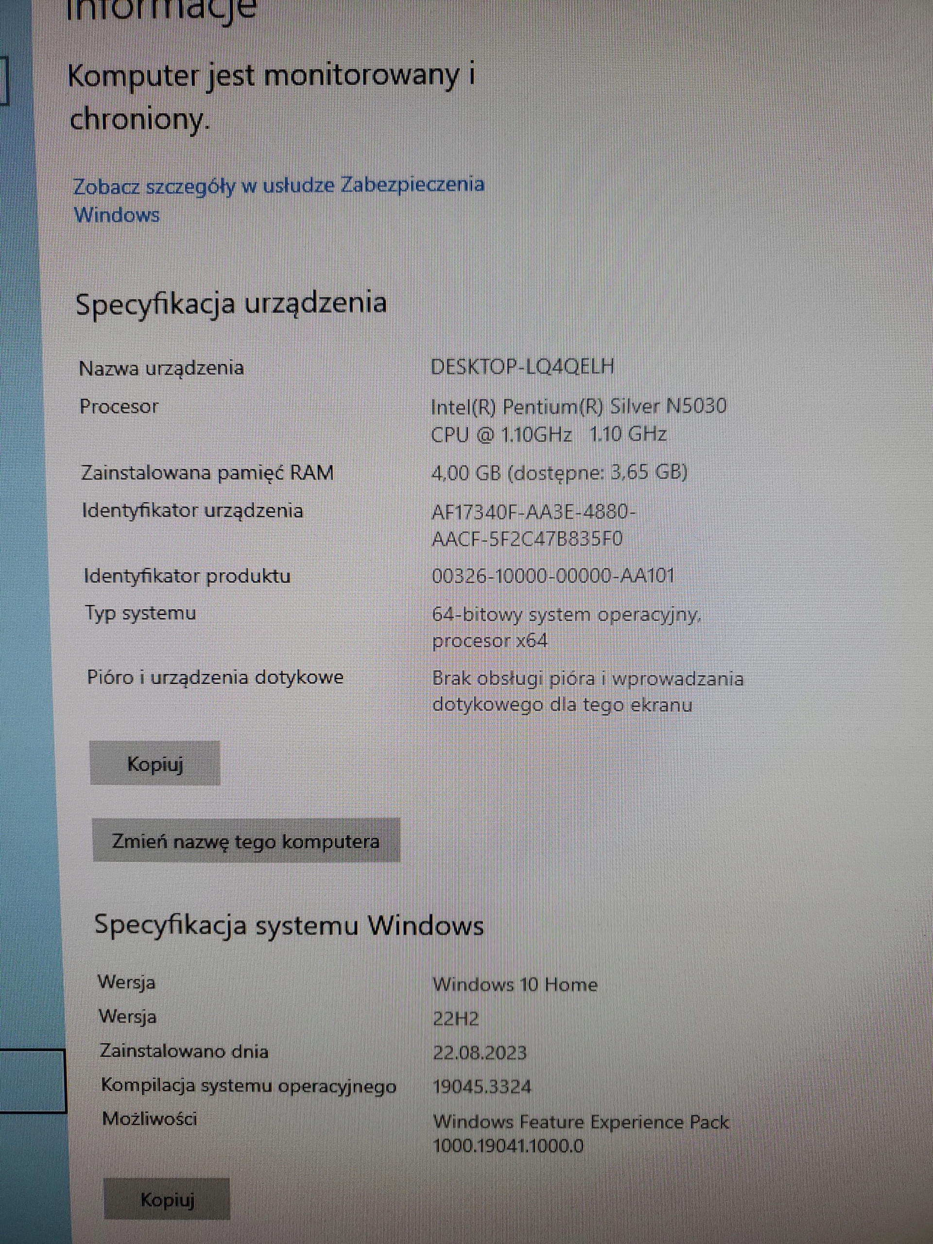 Wydajność procesora Intel N5030 z czterema rdzeniami