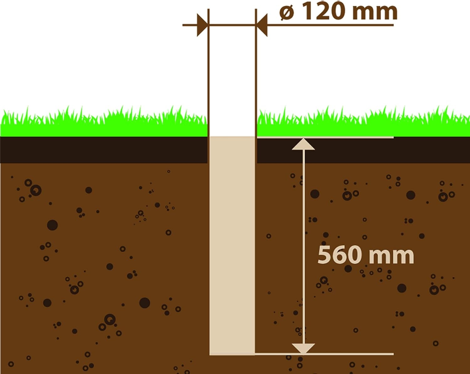 Głębokość robocza 560 mm i średnica 120 mm