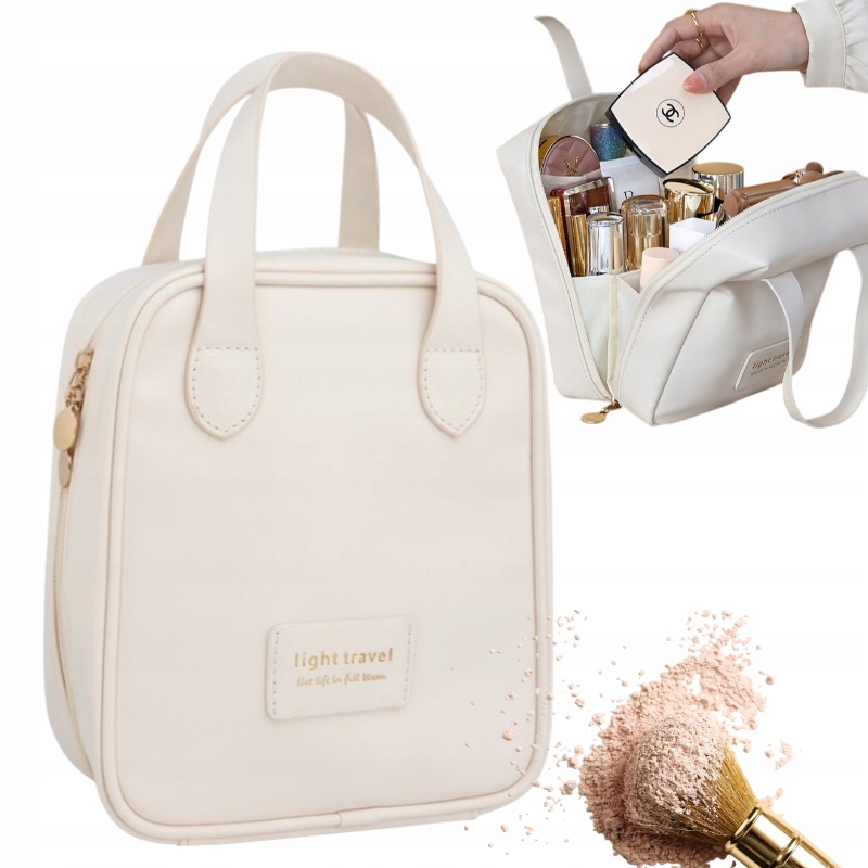 Kosmetyczka organizer na kosmetyki z rączką 17x7x19cm kremowa KS128B – Idealny towarzysz podróży