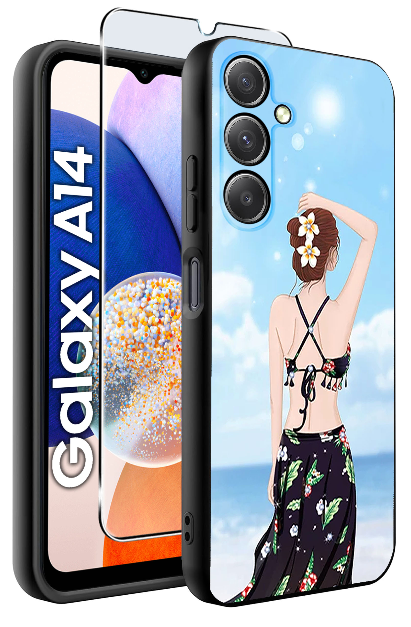 ETUI do Samsung A14 5G WZORY | SILIKONOWE MATT CASE + SZKŁO HARTOWANE 9H