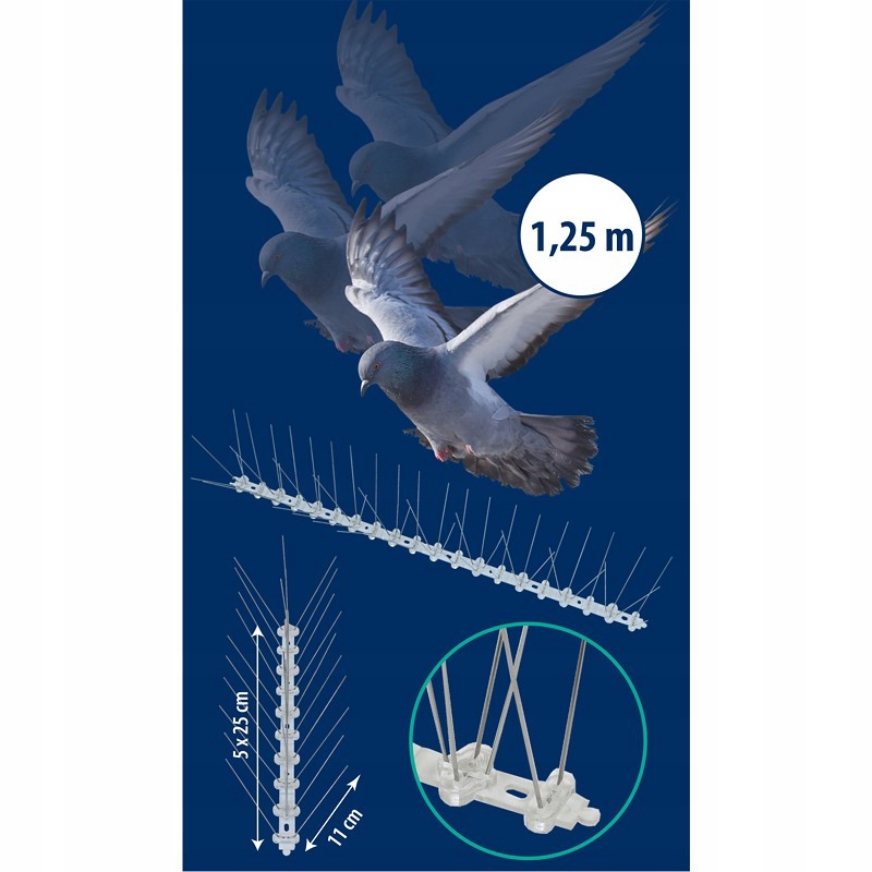 Kolce odstraszające ptaki trzy rzędy nierdzewne 1,25 m – Skuteczna ochrona przed ptakami