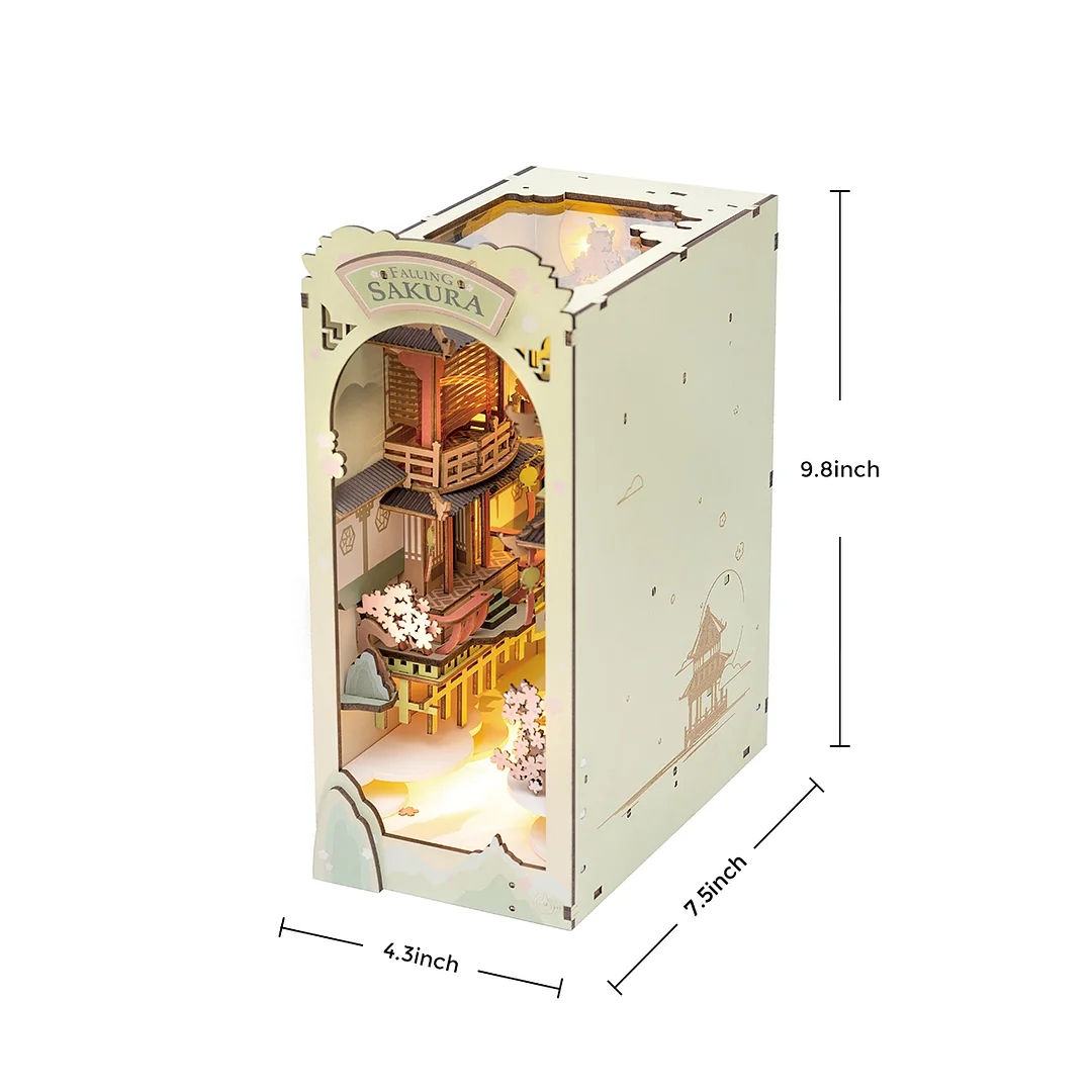 Składany Drewniany Model 3D LED - Book Nook Opadająca Sakura – Twój kreatywny wkład do regału