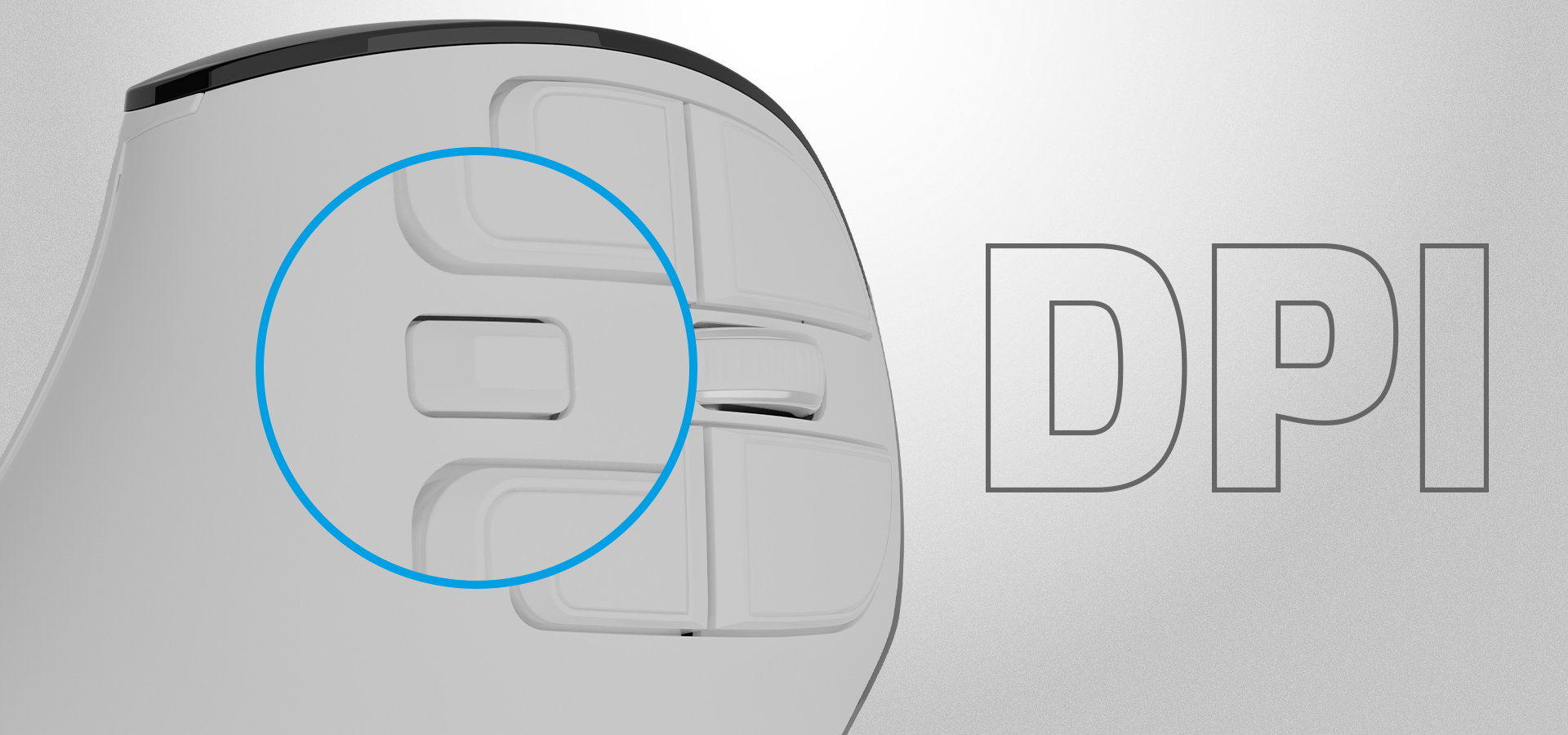 Zbliżenie widoku przycisku urządzenia z wyróżnionym obszarem na szarym tle.