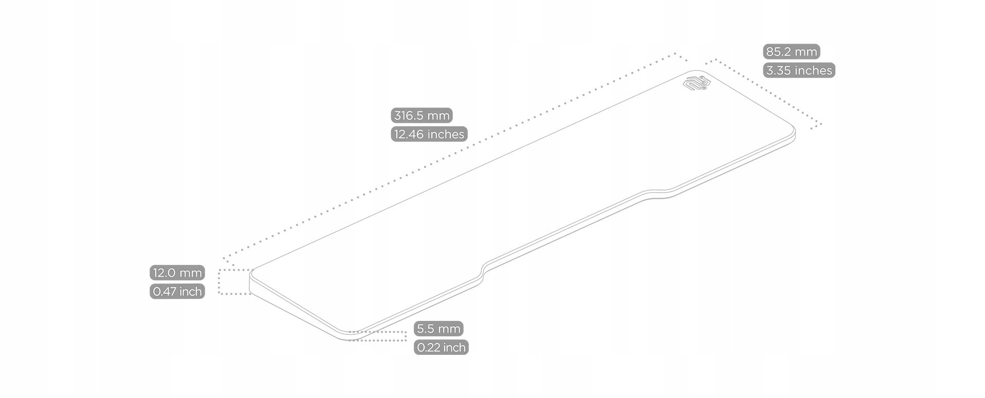 Wymiary podkładki: 316,5 mm x 85,2 mm x 5,5 mm