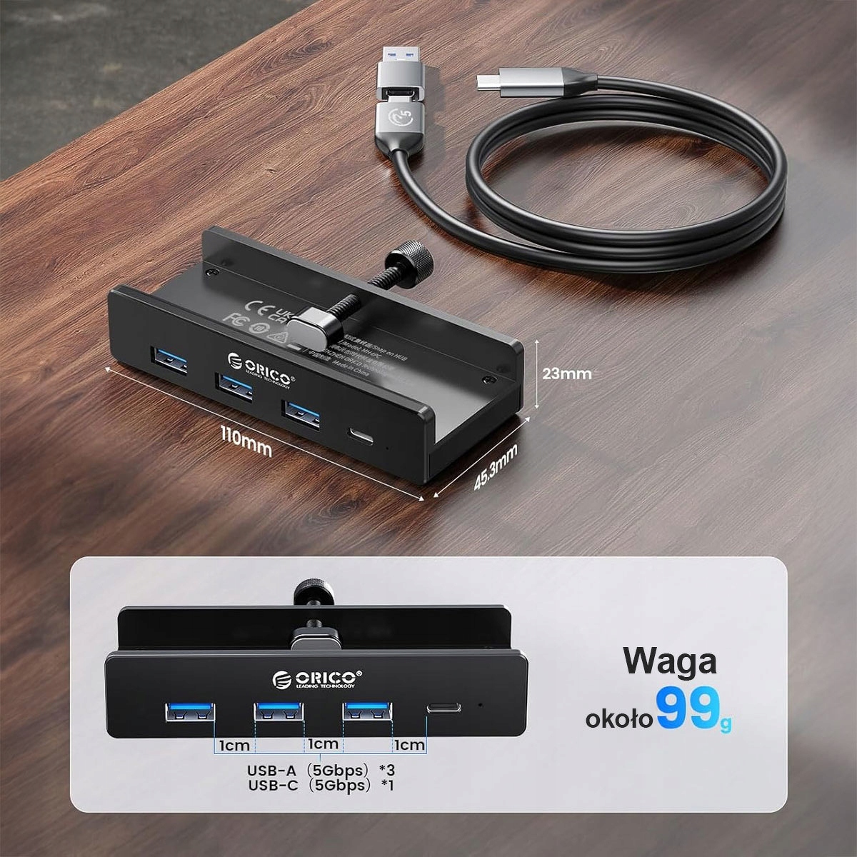 Szybki transfer danych – 3x USB-A i 1x USB-C 3.2 Gen 1