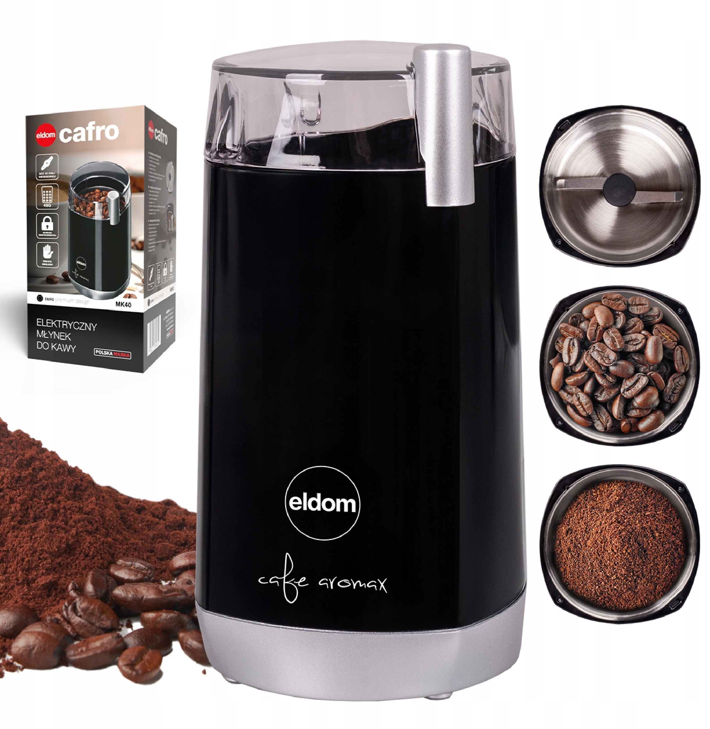 ELDOM Młynek do kawy MK40 CAFRO 180W – Idealny do świeżo mielonej kawy