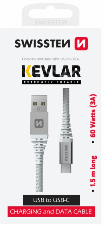 Kabel Data Kevlar USB / USB-C 1.5 M White – Wytrzymałość i niezawodność w codziennym użytkowaniu