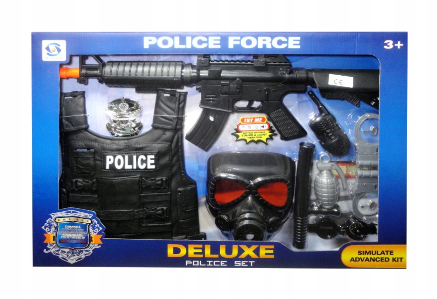 W zestawie: odznaka, kajdanki i akcesoria