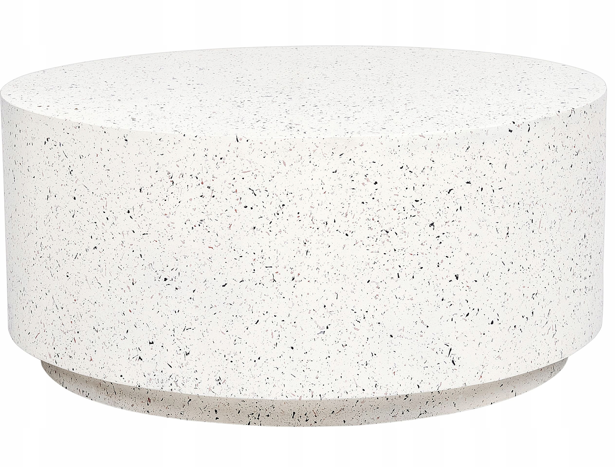 Okrągły stolik kawowy biały z efektem lastryko TREZZO – Elegancja i funkcjonalność w Twoim wnętrzu