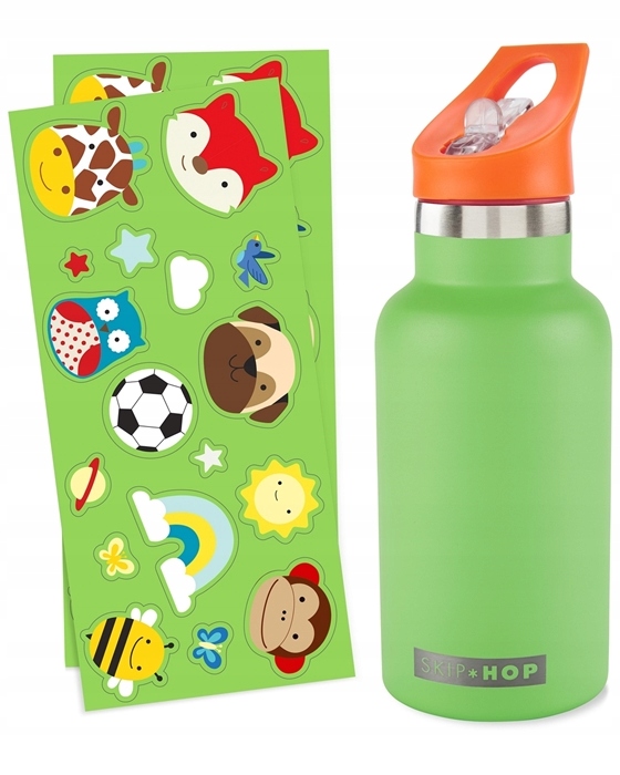 Butelka termiczna z naklejkami 380ml zielona* – Stylowy wybór dla dzieci