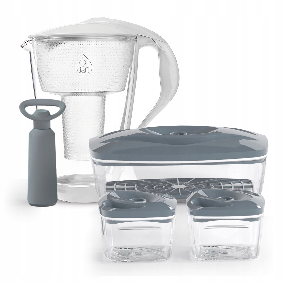 Zestaw zawiera: dzbanek, filtry i pojemniki próżniowe