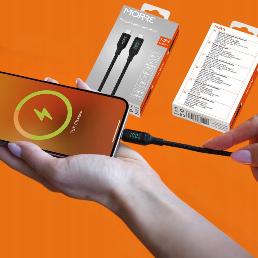 Kabel do ładowarki USB-C 100W MORRE – Szybkie ładowanie i transfer danych