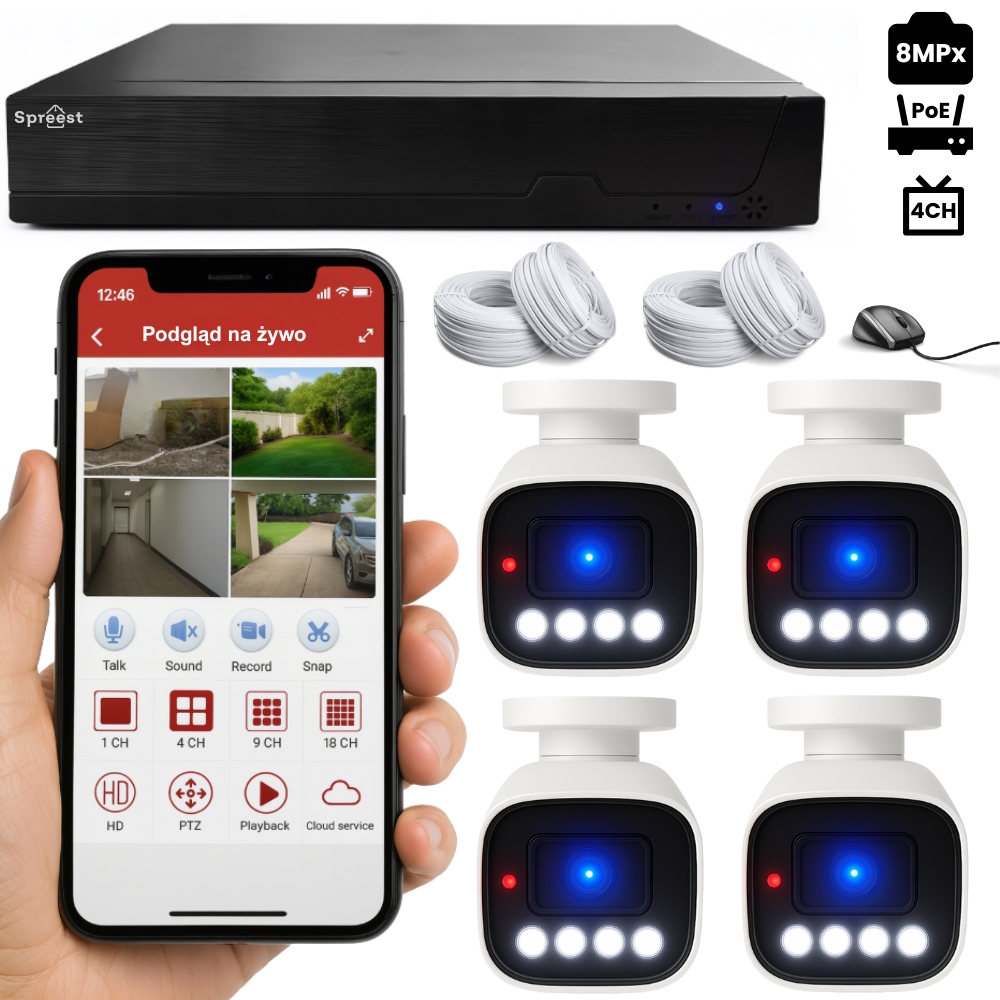 Zestaw Kamer do Monitoringu POE do Domu 4 Kamery 8MPx – Bezpieczeństwo na Wyciągnięcie Ręki