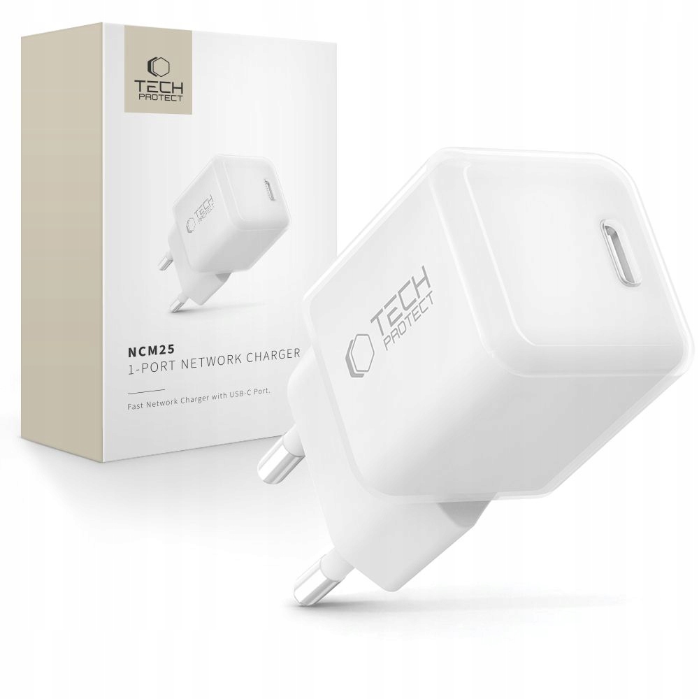 TECH-PROTECT NCM25 1-PORT NETWORK CHARGER PD 25W WHITE – Szybkie i bezpieczne ładowanie