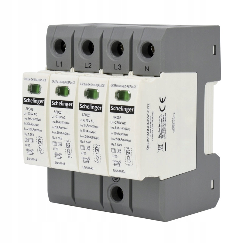 Ogranicznik przepięć 4P 8kA T1+T2 Schelinger A51-SPD02-4P – Bezpieczeństwo Twojej instalacji elektrycznej