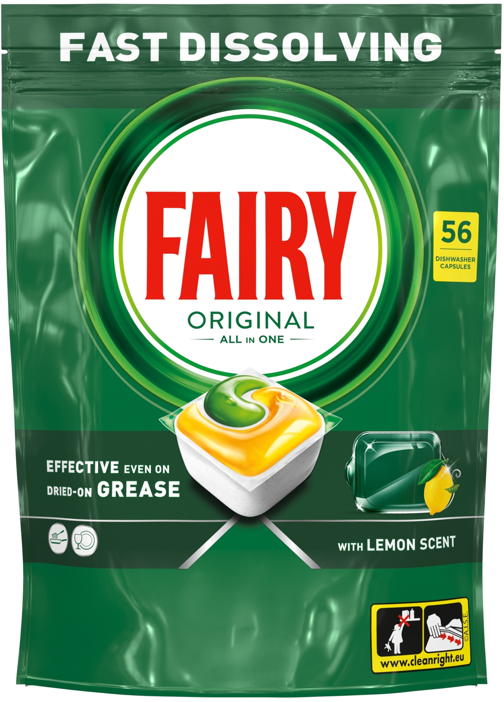 Kapsułki do zmywarki Fairy Original All In One Cytryna 56 szt. – Skuteczność i wygoda w jednym