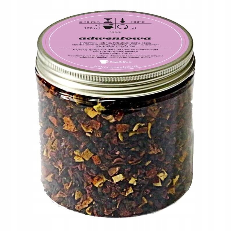 Najlepsza herbata owocowa ADWENTOWA hibiskus jabłko lentylki 190g – Aromatyczna kompozycja na zimowe wieczory