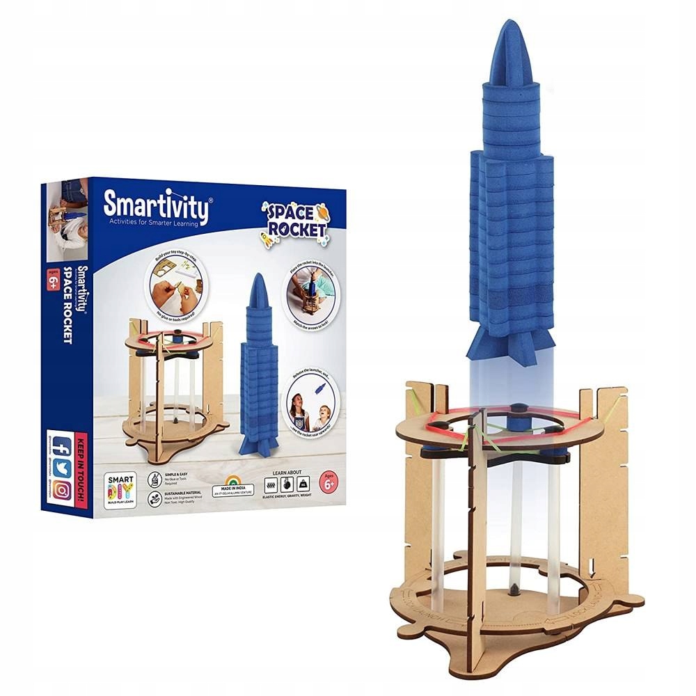 Smartivity Drewniane Mechaniczne Puzzle 3D - Wystrzałowa Rakieta Kosmiczna