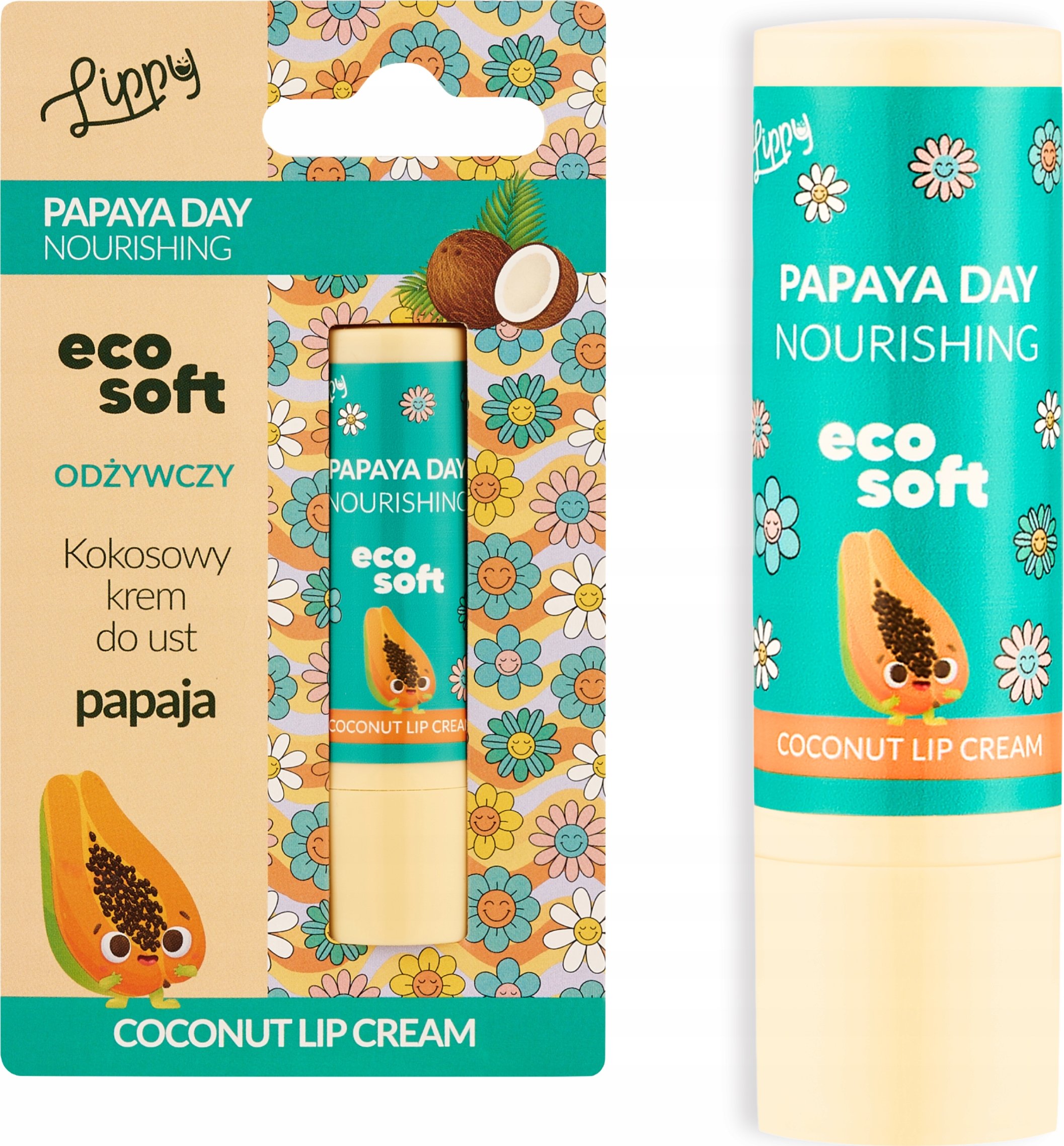 Kokosowy krem do ust Lippy Day ECOSOFT - Melon i Papaja