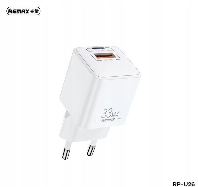 Ładowarka Remax ŁAD SIEC REMAX BATT SERIES PD QC 33W RP-U26 1xUSB + 1xUSB-C BIAŁY – Szybkie ładowanie dla Twoich urządzeń