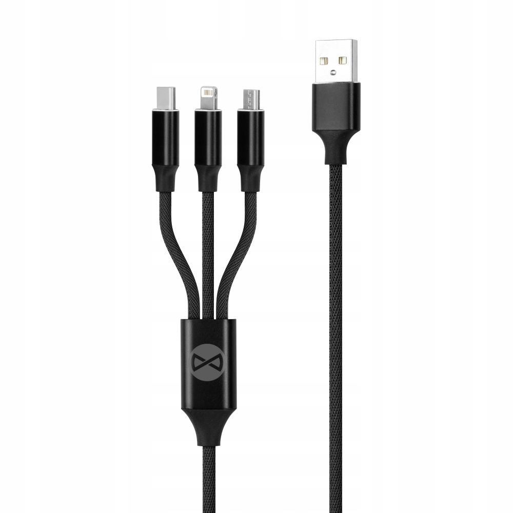 Forever kabel 3w1 USB - Lightning + USB-C + microUSB 1,2 m 2A czarny – Wszechstronność w jednym kablu